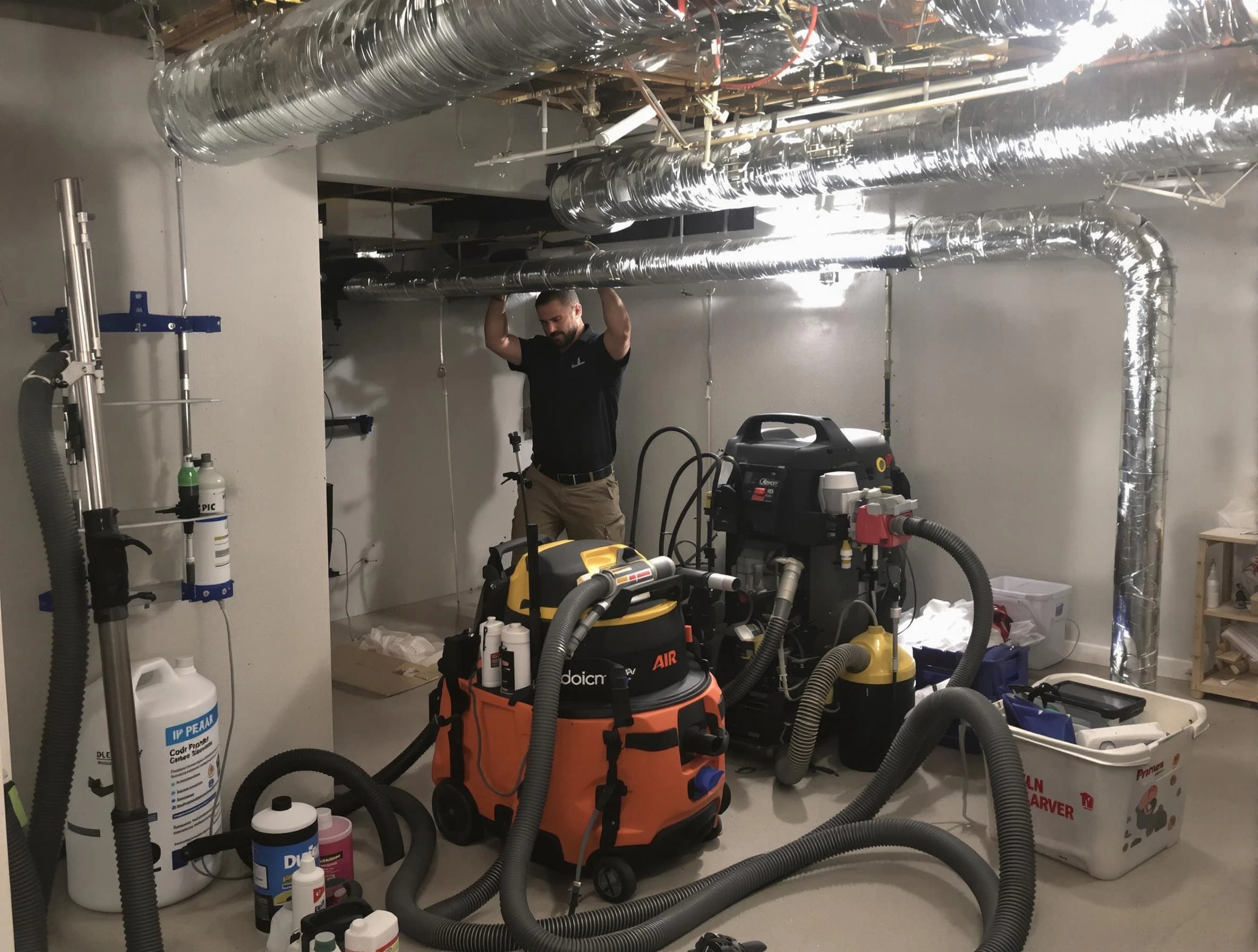 Cranberry Air Duct Cleaning specialist performing professional mold removal from air ducts using safety equipment in Cranberry