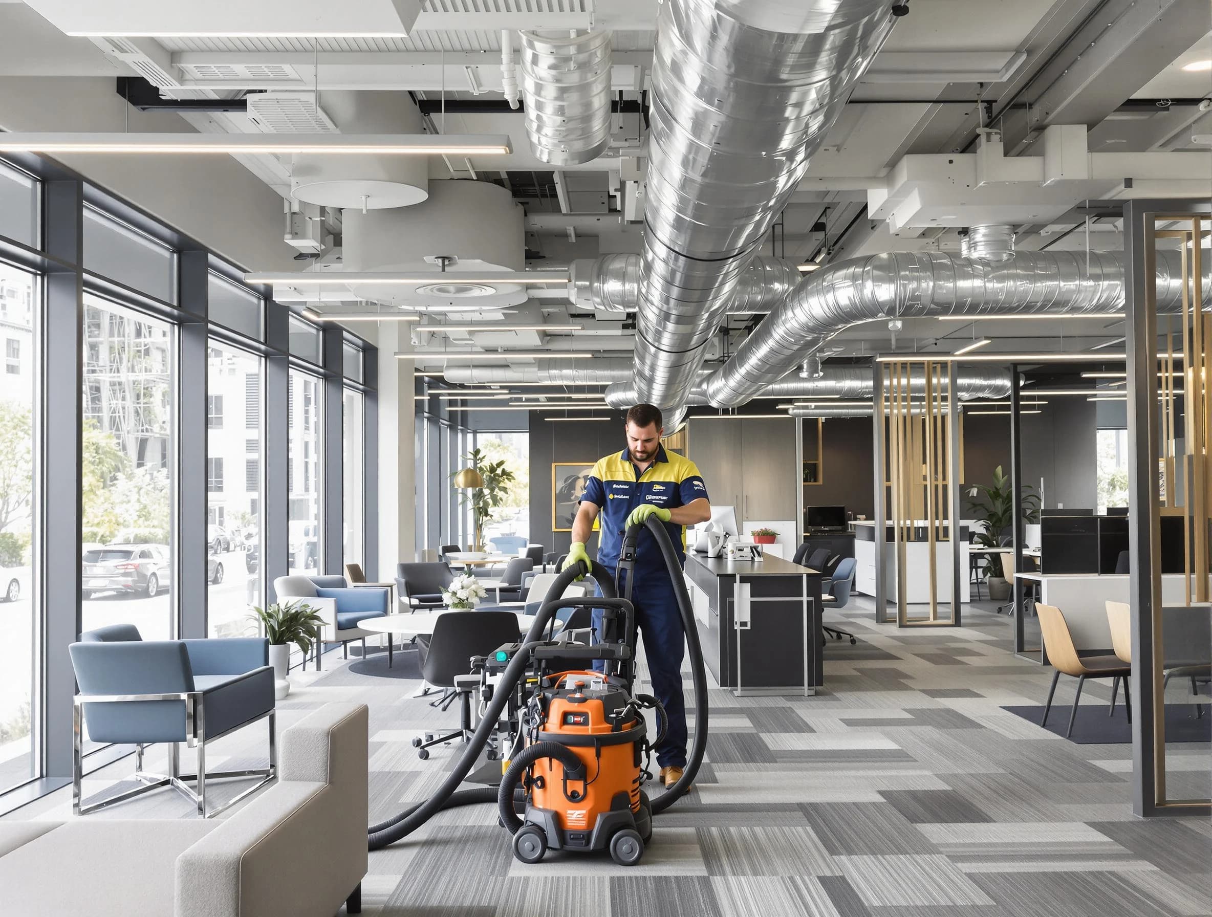 Cranberry Air Duct Cleaning team performing thorough commercial duct cleaning at a Cranberry business center